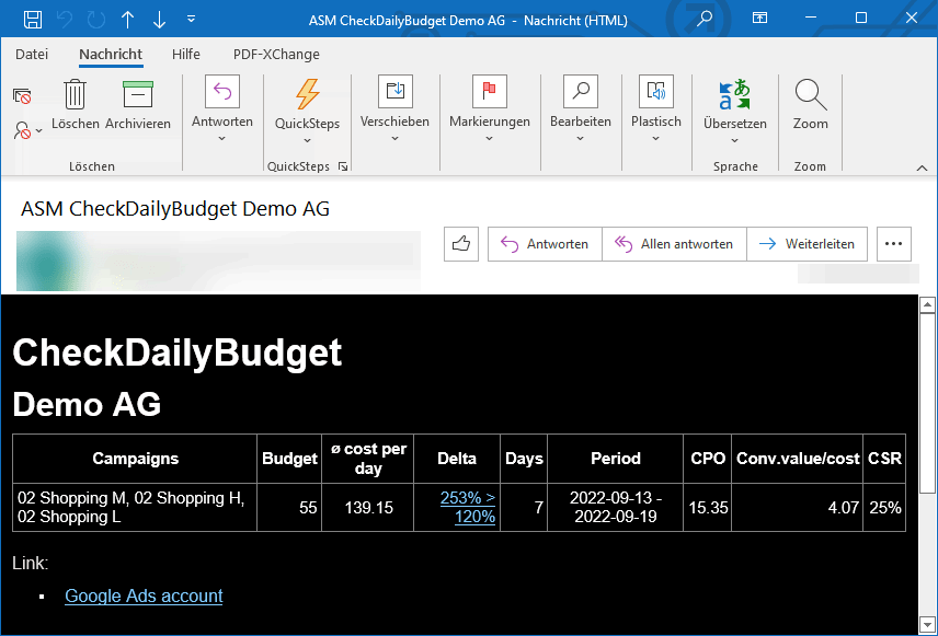 Google Ads Script Check Daily Budget Alarm Email