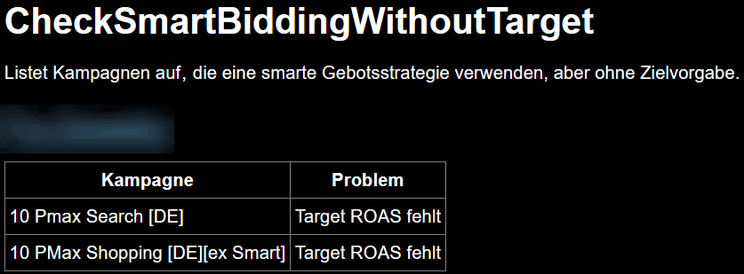 Google Ads Script Check smart bidding without target Alarm Email