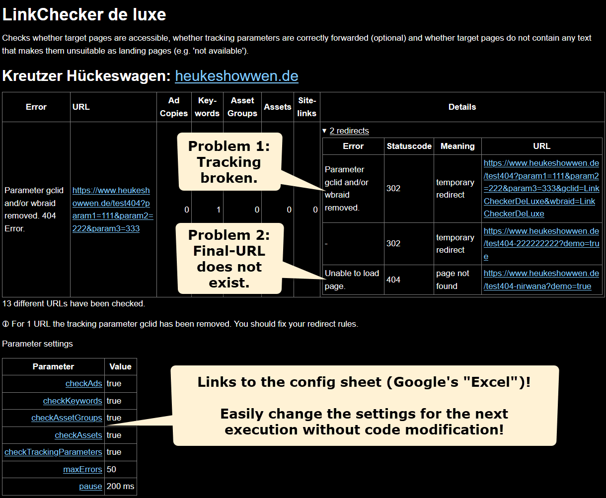 Google Ads Script <nw>Link Checker de luxe</nw> Alarm Email